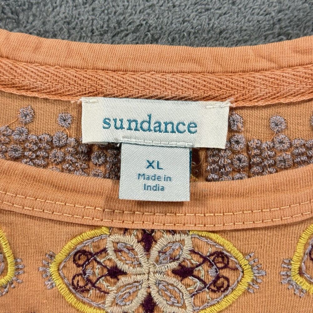 Sundance Orange Crewneck Blouse Top Embroidered Floral Short Sleeve Shirt XL - Picture 3 of 3